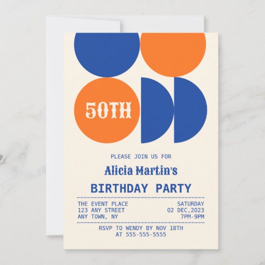 Retro Theme Circle Geometric Muster Geburtstag Einladung (Vorderseite)