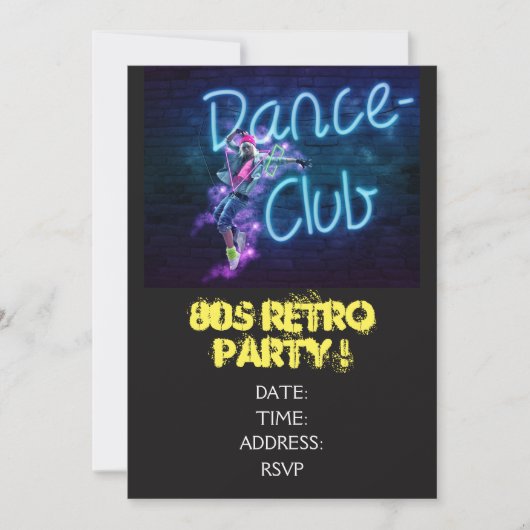 Retro Theme Dance Party der 80er Jahre Einladung (Vorderseite)