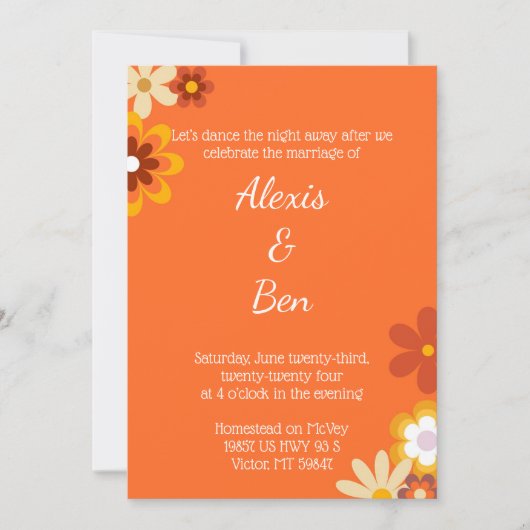 Retro Themed Einladung 70er Blume Power (Vorderseite)