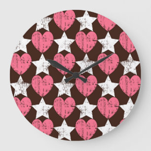 Retro Threadbare Herz Stars Textur Große Wanduhr