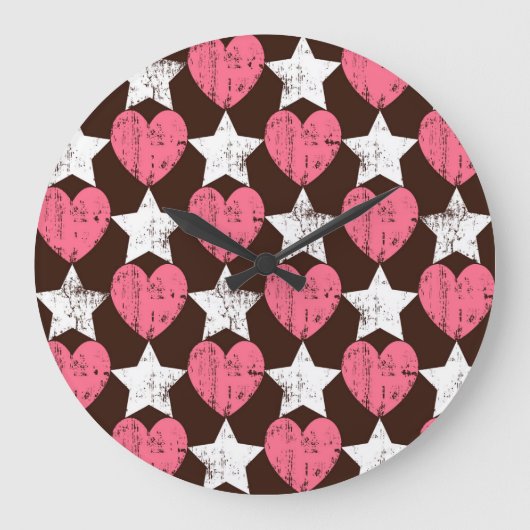 Retro Threadbare Herz Stars Textur Große Wanduhr (Vorderseite)