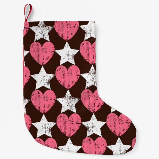 Retro Threadbare Herz Stars Textur Kleiner Weihnachtsstrumpf (Vorderseite)