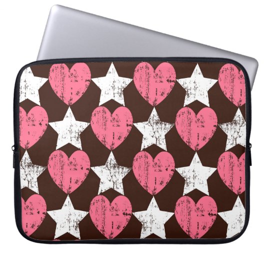 Retro Threadbare Herz Stars Textur Laptopschutzhülle (Vorderseite)