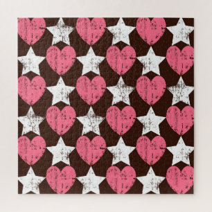 Retro Threadbare Herz Stars Textur Puzzle