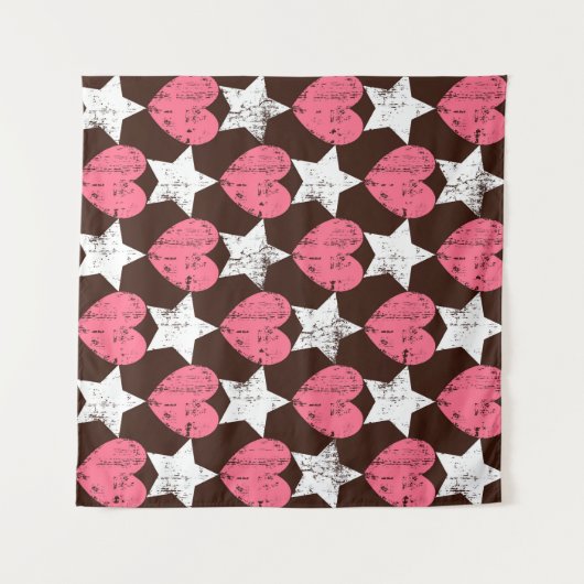Retro Threadbare Herz Stars Textur Wandteppich (Vorderseite (Horizontal))