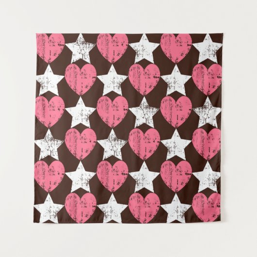 Retro Threadbare Herz Stars Textur Wandteppich (Vorderseite)