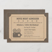 Retro Ticket Movie Night Geburtstagsparty Einladung (Vorne/Hinten)