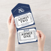 Retro Ticket Stub Einlass bei zwei White & Blue Ho All In One Einladung (Abreißen)