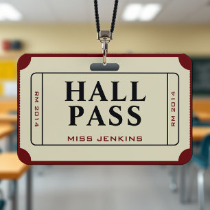 Retro-Ticket-Stub Schul-Lehrer-Schüler-Hall-Pass Ausweis