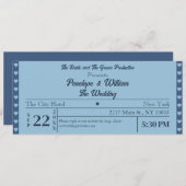 Retro Ticket Style Simple Blue Wedding Einladung (Vorne/Hinten)