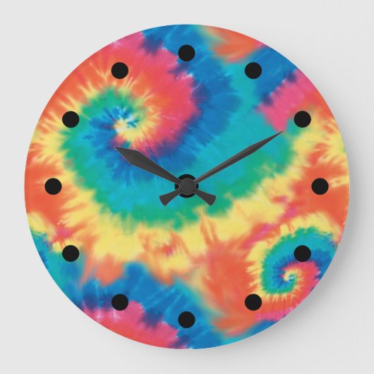 Retro Tie Dye Clocks Große Wanduhr (Vorderseite)