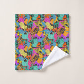 Retro TierSilhouette-Muster Badhandtuch Set (Waschlappen)