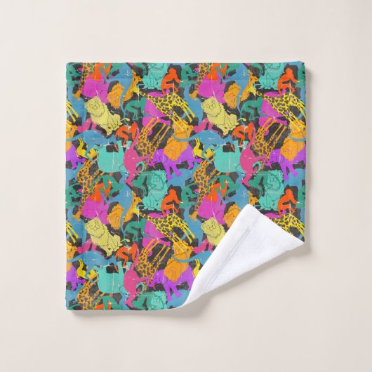 Retro TierSilhouette-Muster Badhandtuch Set (Waschlappen)