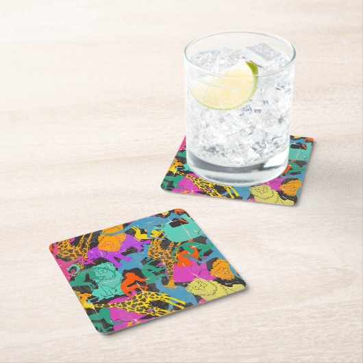 Retro TierSilhouette-Muster Rechteckiger Pappuntersetzer (Vor Ort)