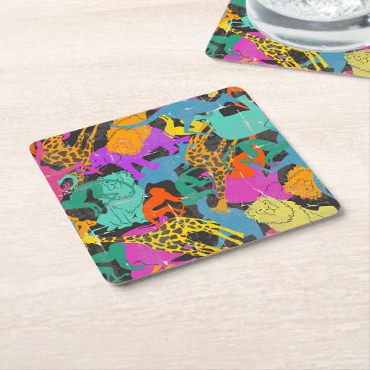 Retro TierSilhouette-Muster Rechteckiger Pappuntersetzer (angewinkelt)