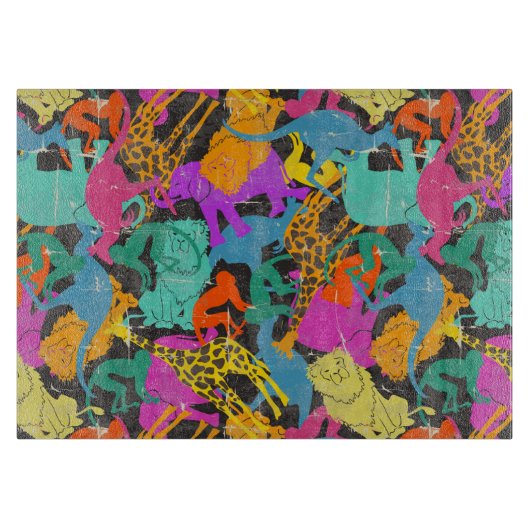 Retro TierSilhouette-Muster Schneidebrett (Vorderseite)