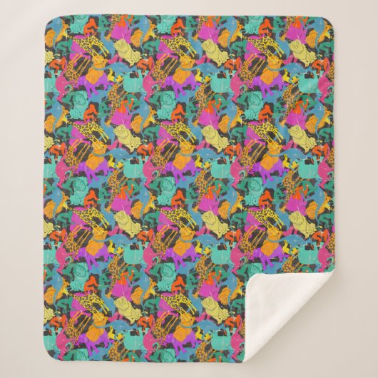 Retro TierSilhouette-Muster Sherpadecke (Vorderseite)