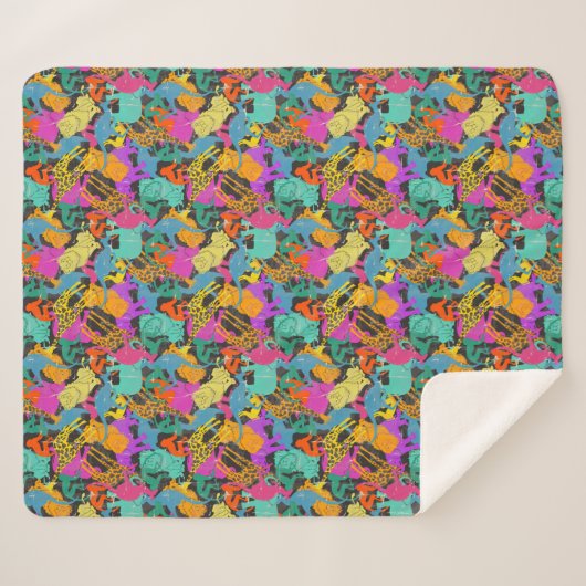 Retro TierSilhouette-Muster Sherpadecke (Vorderseite (Horizontal))