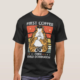Retro Tiger Kaffee Sonnenbrille Big Cat Animal Vin T-Shirt