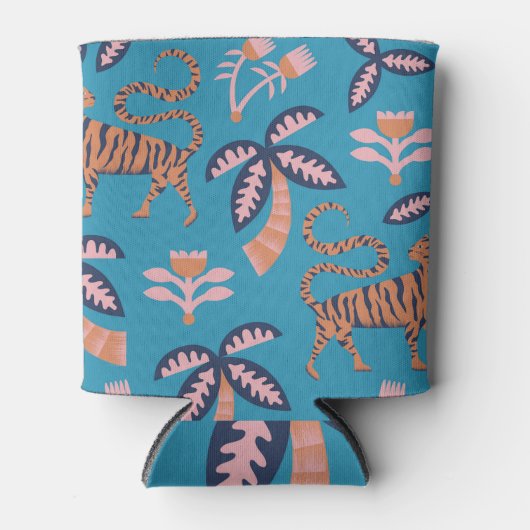 Retro-Tiger, Palme, Blume Dosenkühler (Vorderseite)