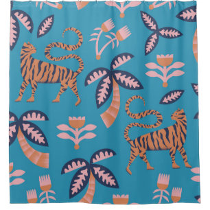 Retro-Tiger, Palme, Blume Duschvorhang