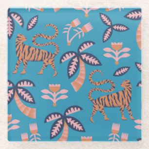 Retro-Tiger, Palme, Blume Glasuntersetzer