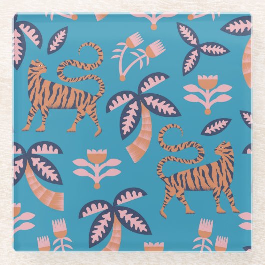 Retro-Tiger, Palme, Blume Glasuntersetzer (Vorderseite)