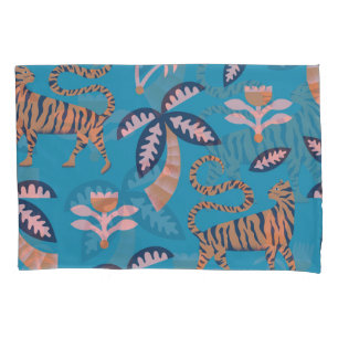 Retro-Tiger, Palme, Blume Kissenbezug