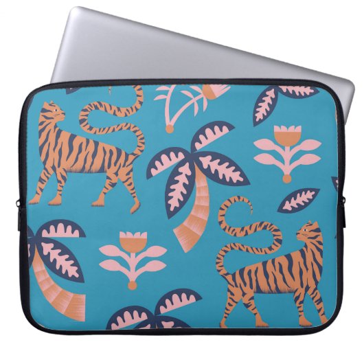 Retro-Tiger, Palme, Blume Laptopschutzhülle (Vorderseite)