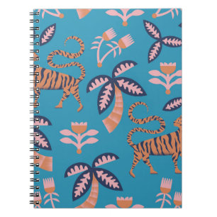 Retro-Tiger, Palme, Blume Notizblock