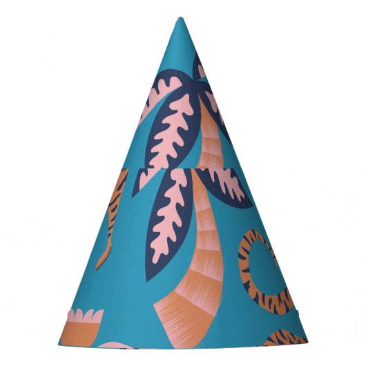 Retro-Tiger, Palme, Blume Partyhütchen (Vorderseite)