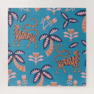 Retro-Tiger, Palme, Blume Puzzle