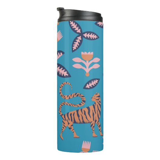 Retro-Tiger, Palme, Blume Thermosbecher (Nach rechts gedreht)