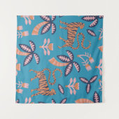 Retro-Tiger, Palme, Blume Wandteppich (Vorderseite (Horizontal))