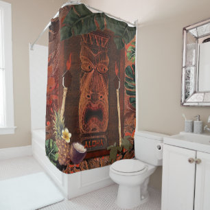 Retro Tiki Aloha Hawaiian Rustikal Tropische Insel Duschvorhang