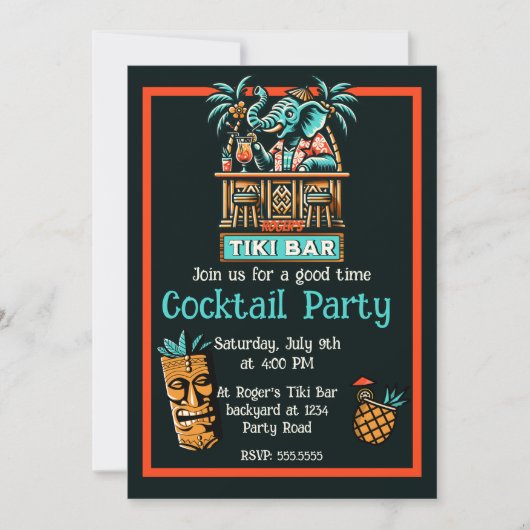 Retro Tiki Bar Cocktail Party Einladung (Vorderseite)