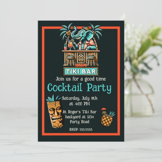 Retro Tiki Bar Cocktail Party Einladung (Stehend Vorderseite)