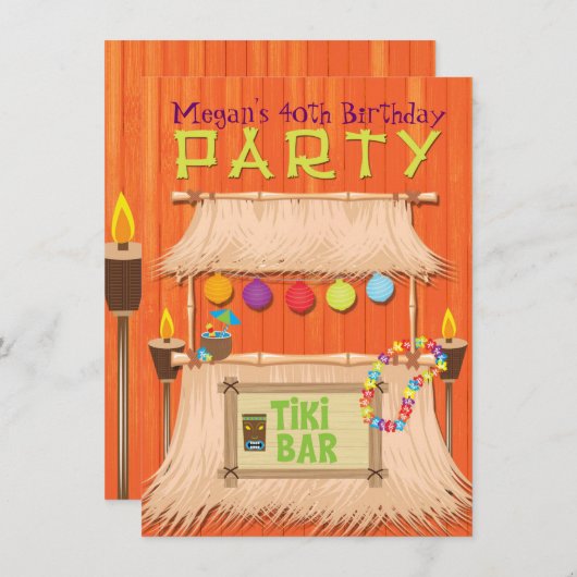 Retro Tiki Bar Tropical Hawaiian Party Einladung (Vorne/Hinten)