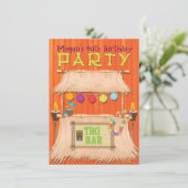 Retro Tiki Bar Tropical Hawaiian Party Einladung (Stehend Vorderseite)