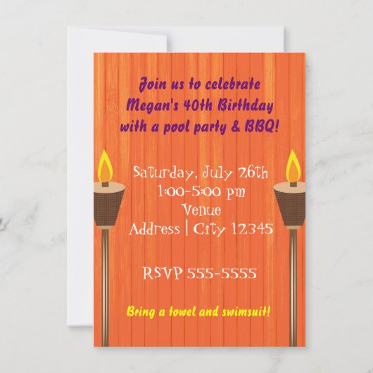 Retro Tiki Bar Tropical Hawaiian Party Einladung (Rückseite)