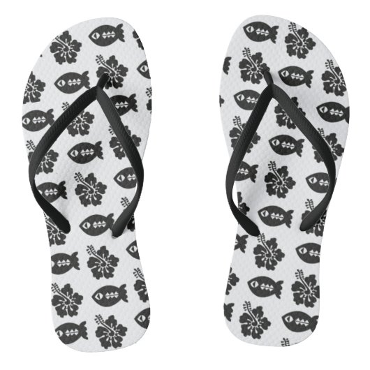 Retro Tiki Black and White Pattern Badesandalen (Fußbett)