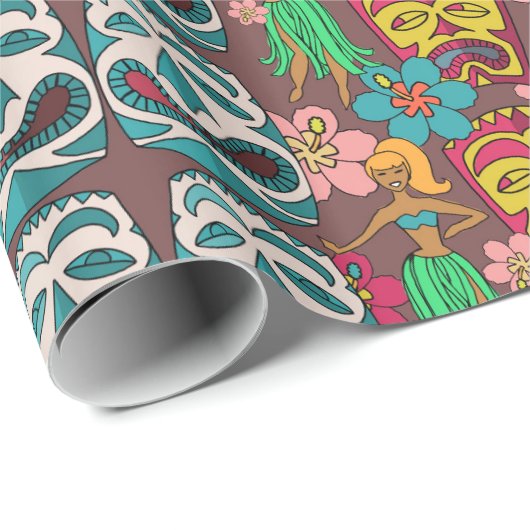 Retro tiki hula niedliches geschenkpapier (Rolleneckpunkt)