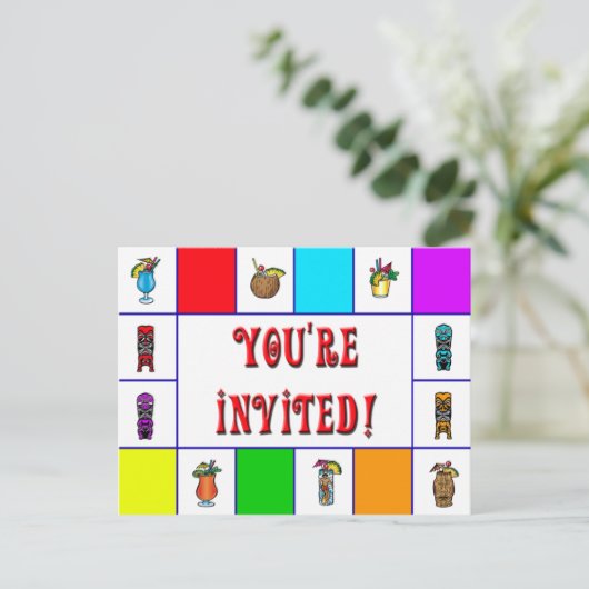 Retro Tiki Invite Einladungspostkarte (Stehend Vorderseite)