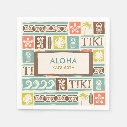 Retro Tiki Party Aloha Birthday Serviette (Vorderseite)
