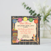 Retro Tiki Party Einladung mit Bambusrahmen (Stehend Vorderseite)