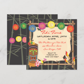 Retro Tiki Party Einladung mit Bambusrahmen