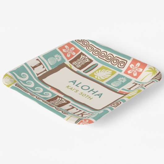 Retro Tiki Party Tropical Aloha Birthday Pappteller (Gewinkelt)