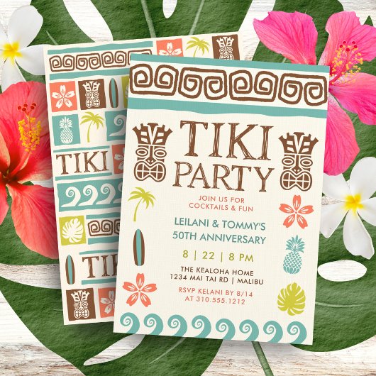 Retro Tiki Party Tropical Beach Surf Jubiläum Einladung