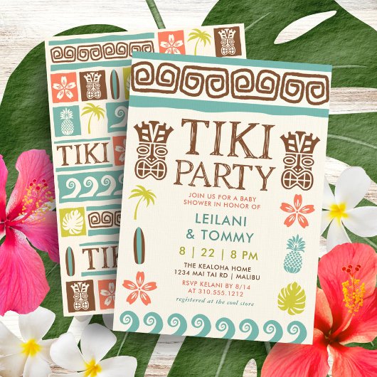 Retro Tiki Party Tropical Beach Surf Kinderdusche Einladung