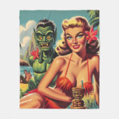 Retro-Tiki-Pin-Up Fleecedecke (Vorderseite)
